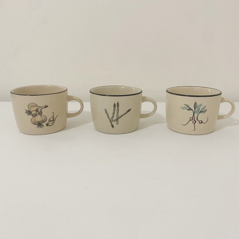 Vintage Rayware Asparagus Garlic Radishes Coffee Mug Tea Cup Set of 3